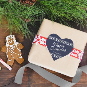 Trendy Navy Reindeer Typography Merry Christmas Heart Sticker
