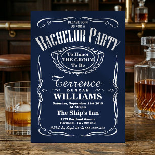 Trendy Navy Typography Bachelor Party Invitation