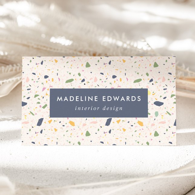 Trendy Navy Yellow & Green Terrazzo Business Card (Creator Uploaded)