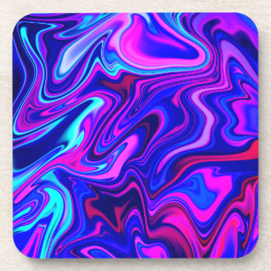 Trendy neon blue pink turquoise Abstract  Coaster