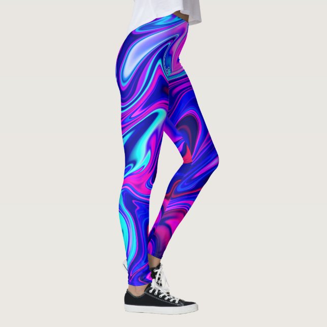 Trendy neon blue pink turquoise Abstract  Leggings (Right)