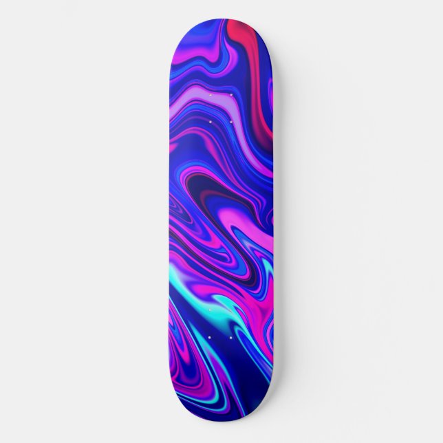 Trendy neon blue pink turquoise Abstract  Skateboard (Front)