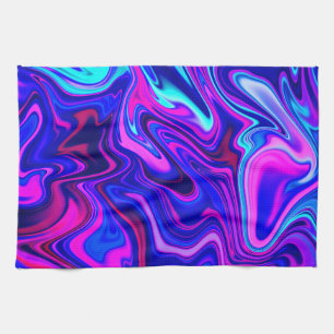 Trendy neon blue pink turquoise Abstract Tea Towel
