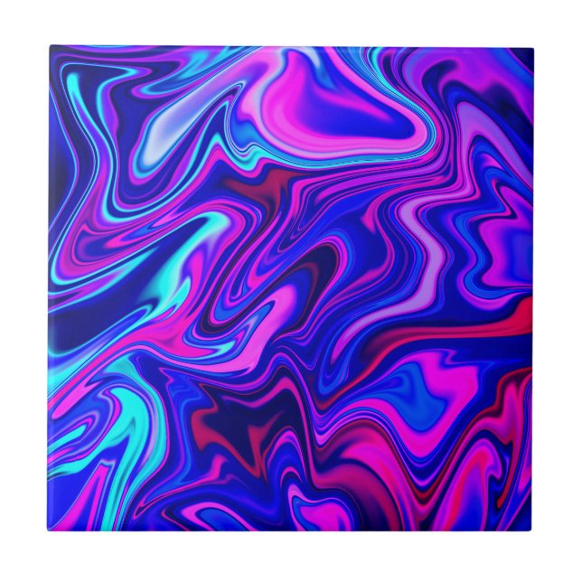 Trendy neon blue pink turquoise Abstract  Tile (Front)