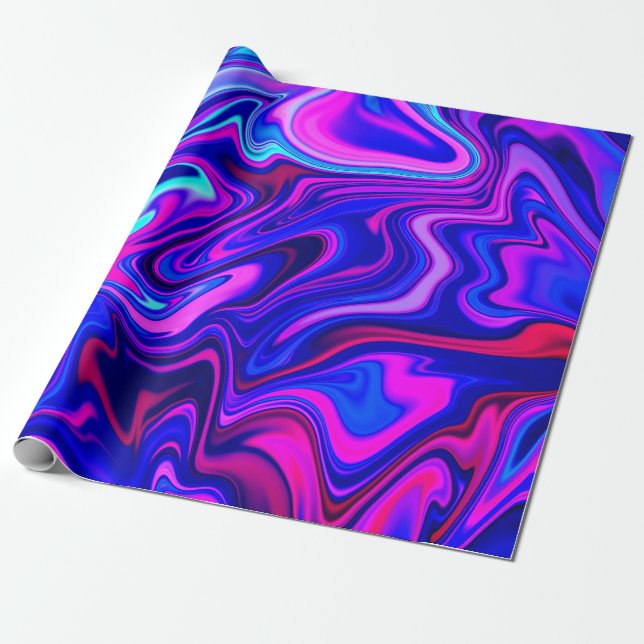 Trendy neon blue pink turquoise Abstract  Wrapping Paper (Unrolled)