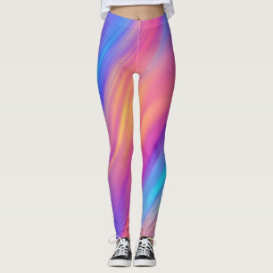 Trendy Neon Bright Blue Pink Yellow Abstract Leggings