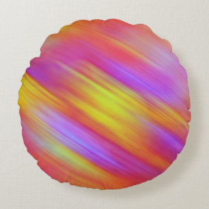 Trendy Neon Bright Red Pink Yellow Abstract Round Cushion
