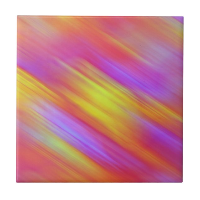 Trendy Neon Bright Red Pink Yellow Abstract  Tile (Front)