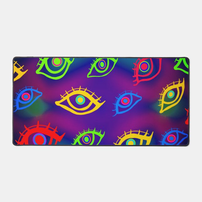 Trendy Neon Colourful Eyes Pattern  Desk Mat (Front)