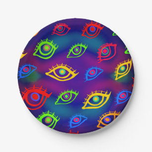Trendy Neon Colourful Eyes Pattern Paper Plate