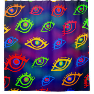 Trendy Neon Colourful Eyes Pattern Shower Curtain