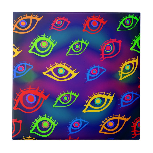 Trendy Neon Colourful Eyes Pattern Tile (Front)
