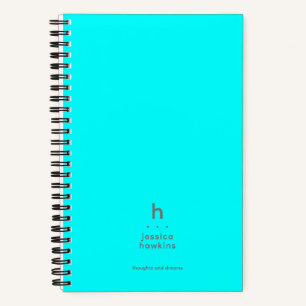 Trendy Neon Cyan Blue Modern Monogram Notebook