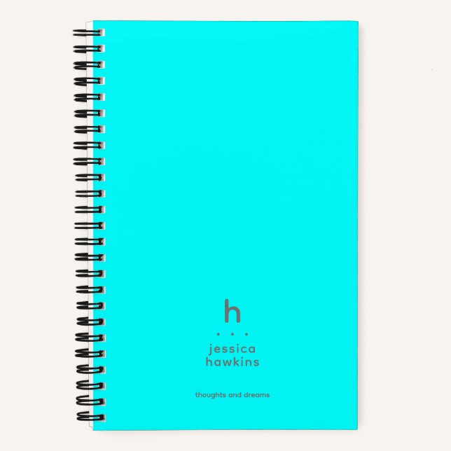 Trendy Neon Cyan Blue Modern Monogram Notebook (Front)