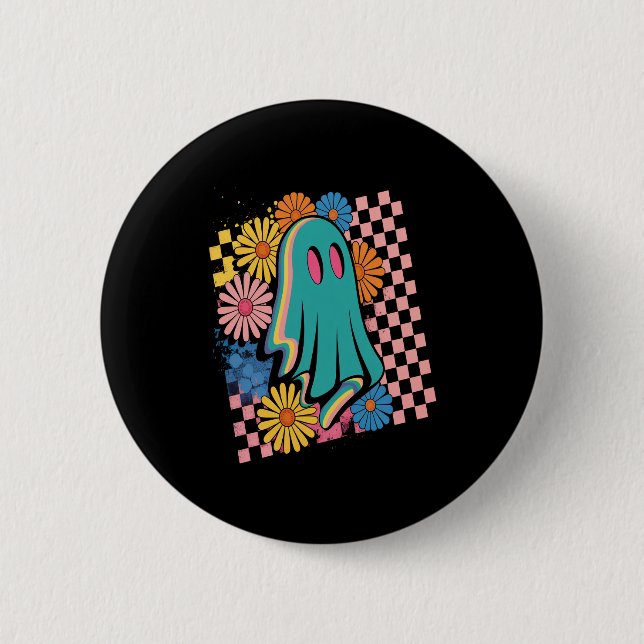 Trendy Neon Floral Ghost Halloween 6 Cm Round Badge (Front)
