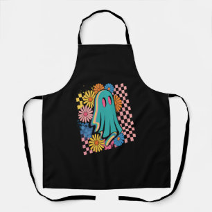 Trendy Neon Floral Ghost Halloween Apron