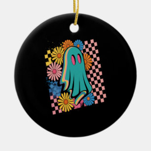 Trendy Neon Floral Ghost Halloween Ceramic Tree Decoration
