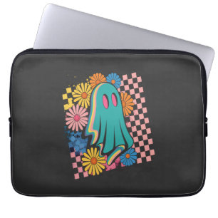 Trendy Neon Floral Ghost Halloween Laptop Sleeve