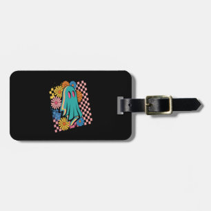 Trendy Neon Floral Ghost Halloween Luggage Tag
