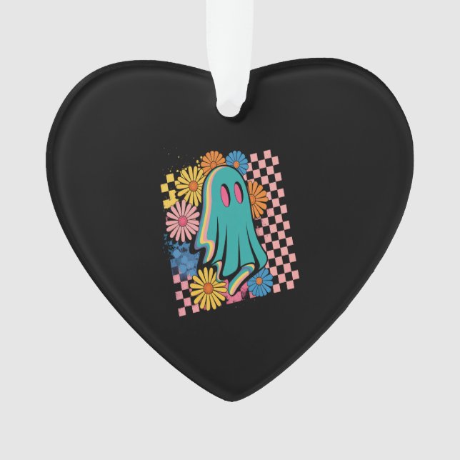 Trendy Neon Floral Ghost Halloween Ornament (Front)