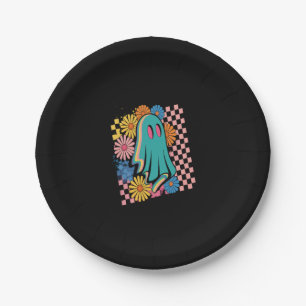 Trendy Neon Floral Ghost Halloween Paper Plate