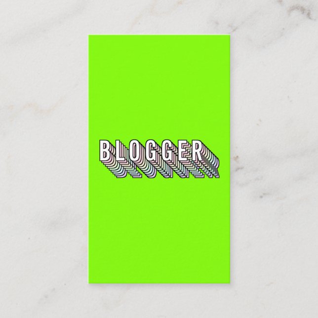 Trendy neon green 3d typography blogger minimal business card (Front)