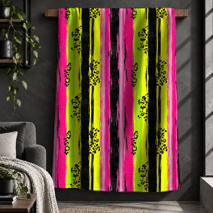 Trendy Neon Green Lime Green Leopard Print Blan Sherpa Blanket
