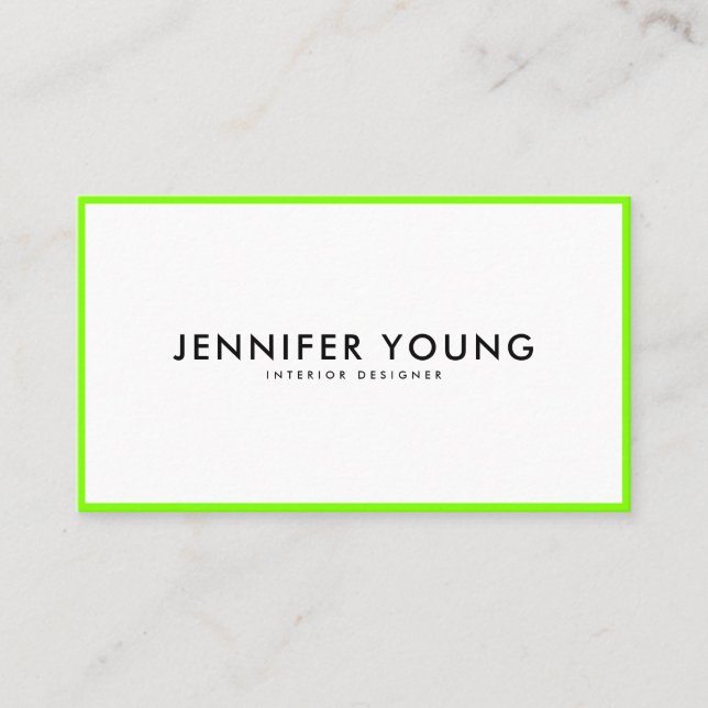 Trendy neon green minimalist modern professional business card (Front)