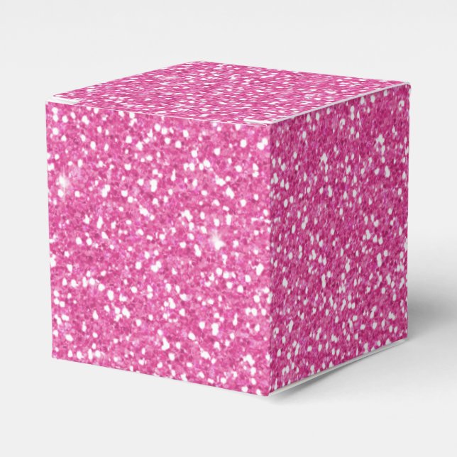 Trendy Neon Hot Pink Glitter Favour Box (Front Side)
