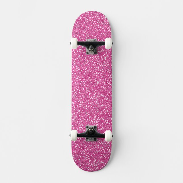 Trendy Neon Hot Pink Glitter Skateboard (Front)