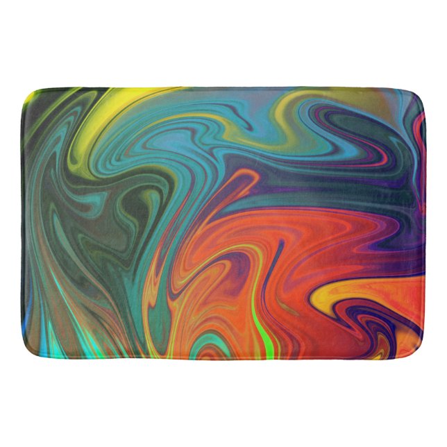 Trendy neon orange red blue yellow green Abstract  Bath Mat (Front)