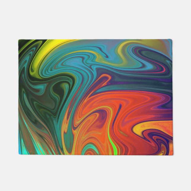 Trendy neon orange red blue yellow green Abstract  Doormat (Front)