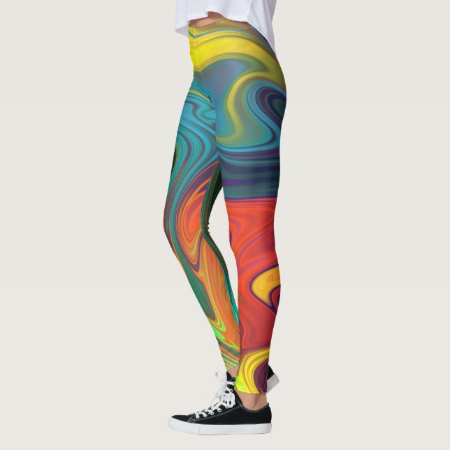 Trendy neon orange red blue yellow green Abstract  Leggings (Left)