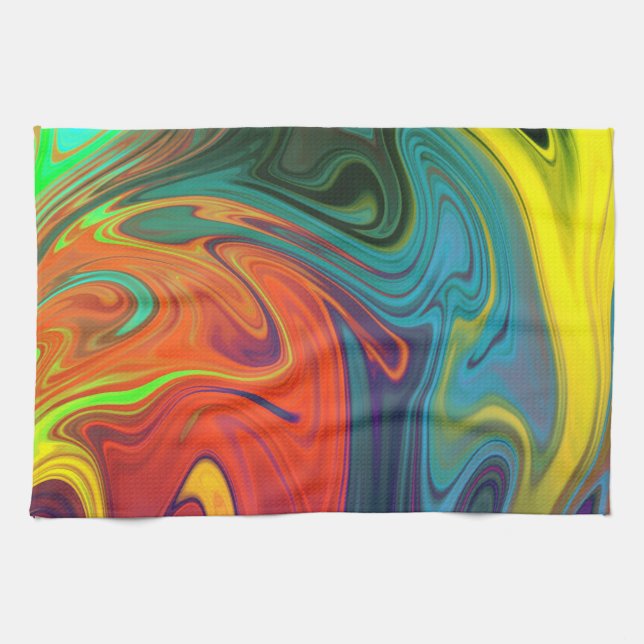 Trendy neon orange red blue yellow green Abstract  Tea Towel (Horizontal)