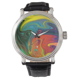 Trendy neon orange red blue yellow green Abstract Watch