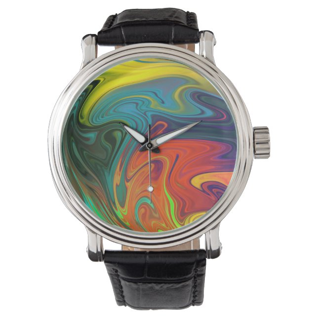 Trendy neon orange red blue yellow green Abstract  Watch (Front)