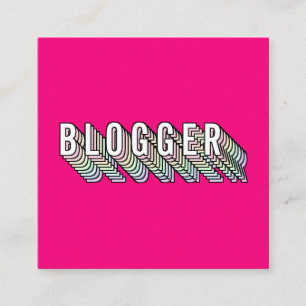 Trendy neon pink 3d typography blogger minimal square business card
