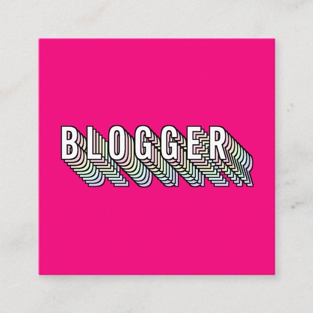 Trendy neon pink 3d typography blogger minimal square business card (Front)