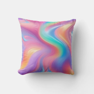 Trendy neon Pink Blue green abstract waves Cushion