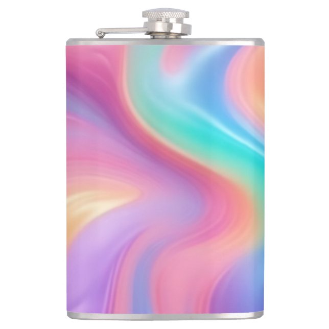 Trendy neon Pink Blue green abstract waves  Hip Flask (Front)