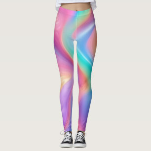 Trendy neon Pink Blue green abstract waves  Leggings