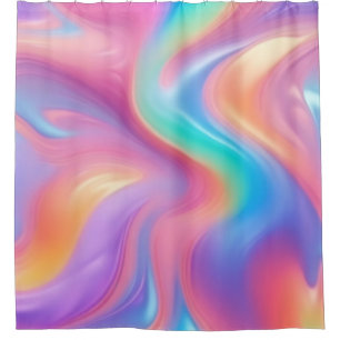 Trendy neon Pink Blue green abstract waves  Shower Curtain