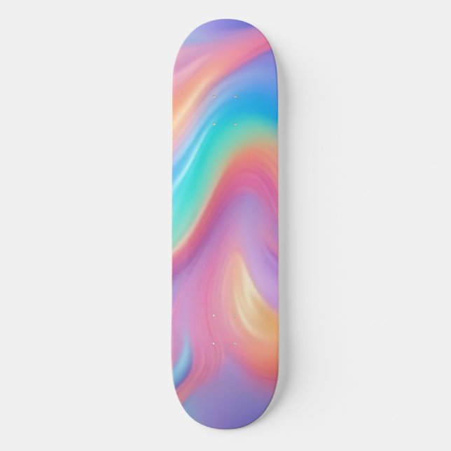 Trendy neon Pink Blue green abstract waves  Skateboard (Front)