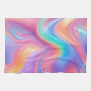 Trendy neon Pink Blue green abstract waves Tea Towel