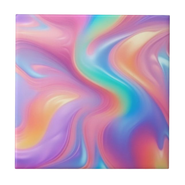 Trendy neon Pink Blue green abstract waves  Tile (Front)
