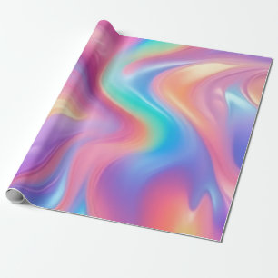 Trendy neon Pink Blue green abstract waves Wrapping Paper