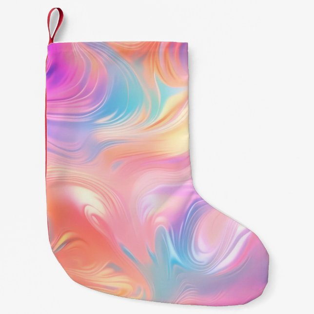 Trendy neon Pink Blue yellow abstract waves Small Christmas Stocking (Front)