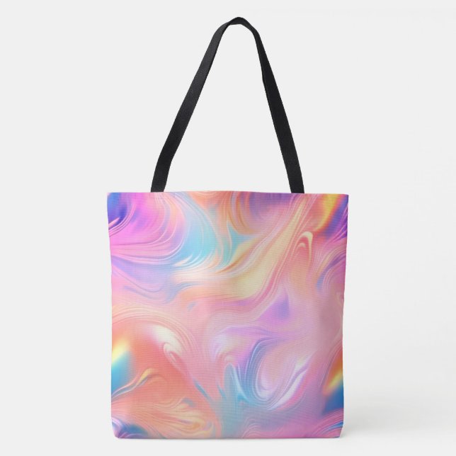 Trendy neon Pink Blue yellow abstract waves Tote Bag (Front)
