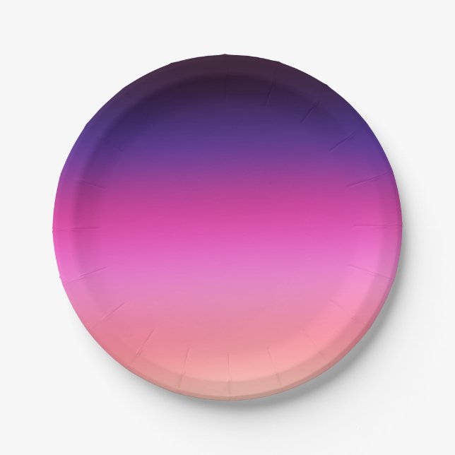 Trendy neon pink purple and light orange gradient  paper plate (Front)