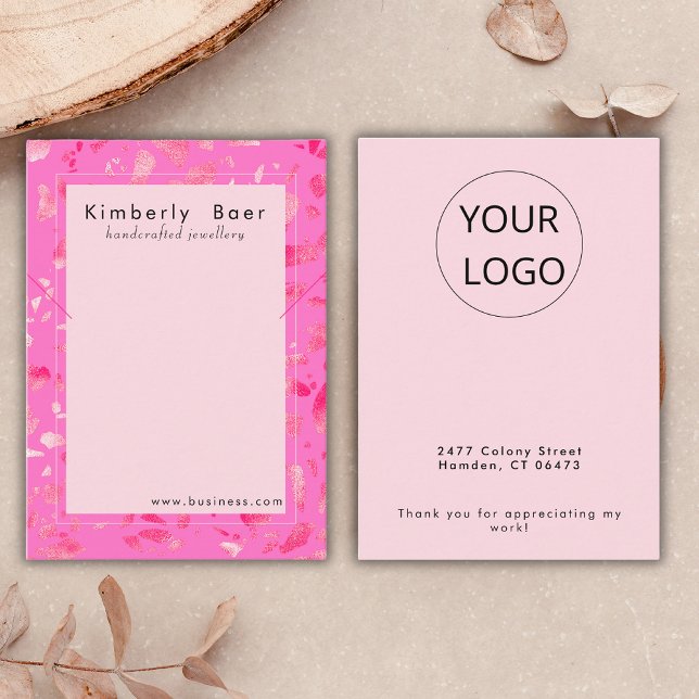 Trendy Neon Pink Terrazzo Bracelet Logo Display  Business Card (Creator Uploaded)